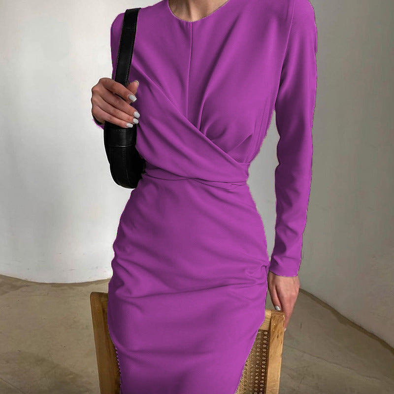 Damen Wickelkleid Elegant Langer Arm Fließender Schnitt