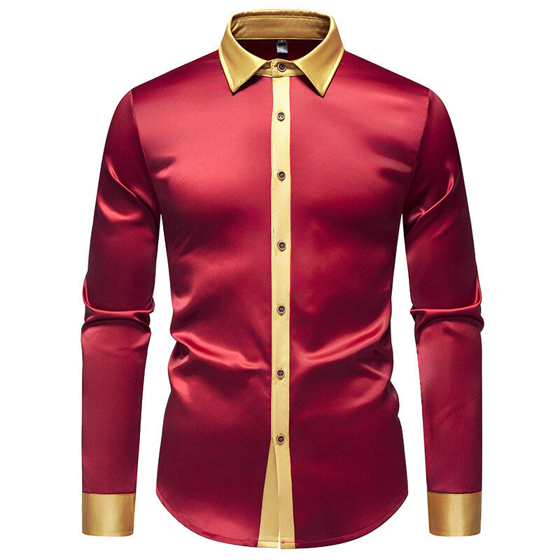Herren Hemd Elegant Langarm Satin Effekt