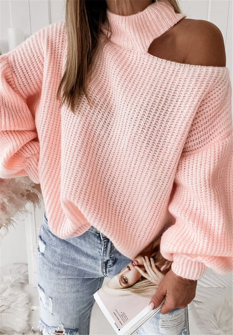 Übergrößer Pullover Asymmetrisch Hoher Kragen