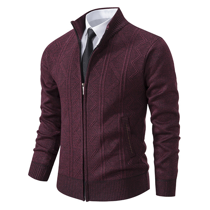 Herren Strickjacke Zopfmuster Stehkragen Modern Design