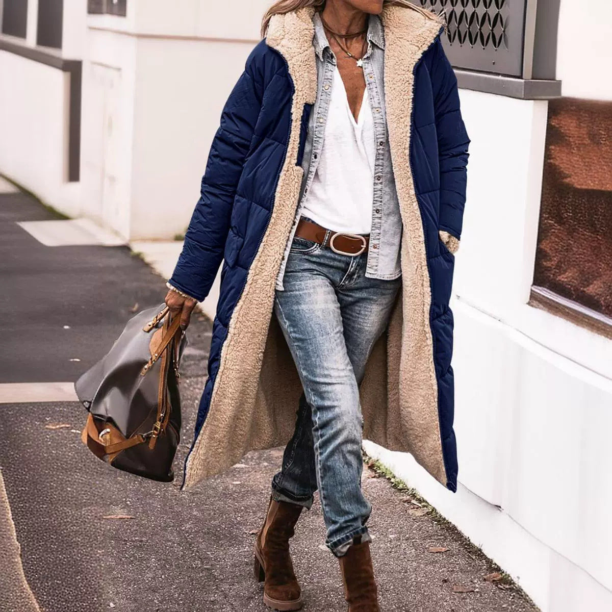 Praktische Wendejacke Kapuze Knielang Damen