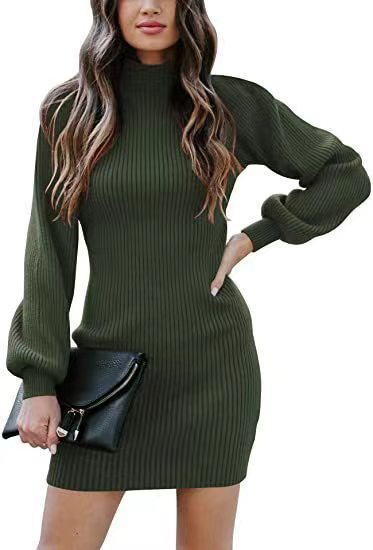 Damen Strickkleid Modern Ripp Muster Elegant