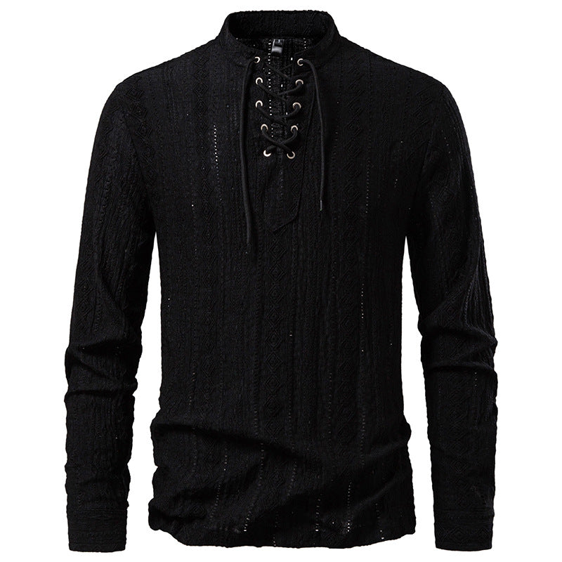 Herren Langarmshirt Schnürdetail Modern Style