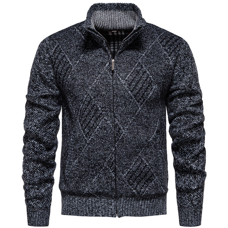 Herren Strickjacke Modern Zopf Muster Hochkragen
