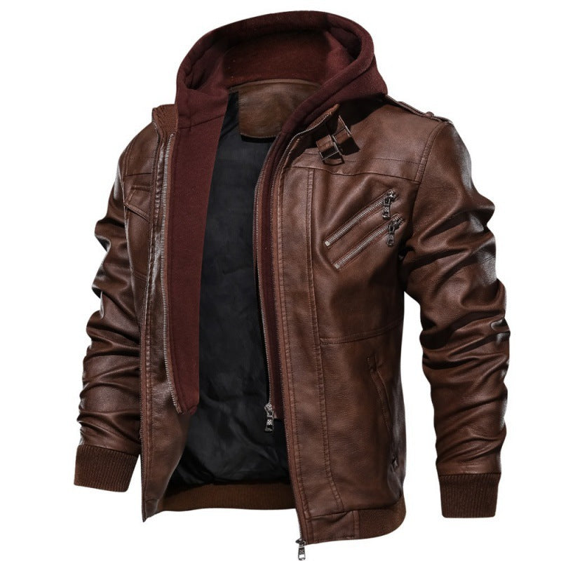 Herren Lederjacke Modern Abnehmbarer Hood