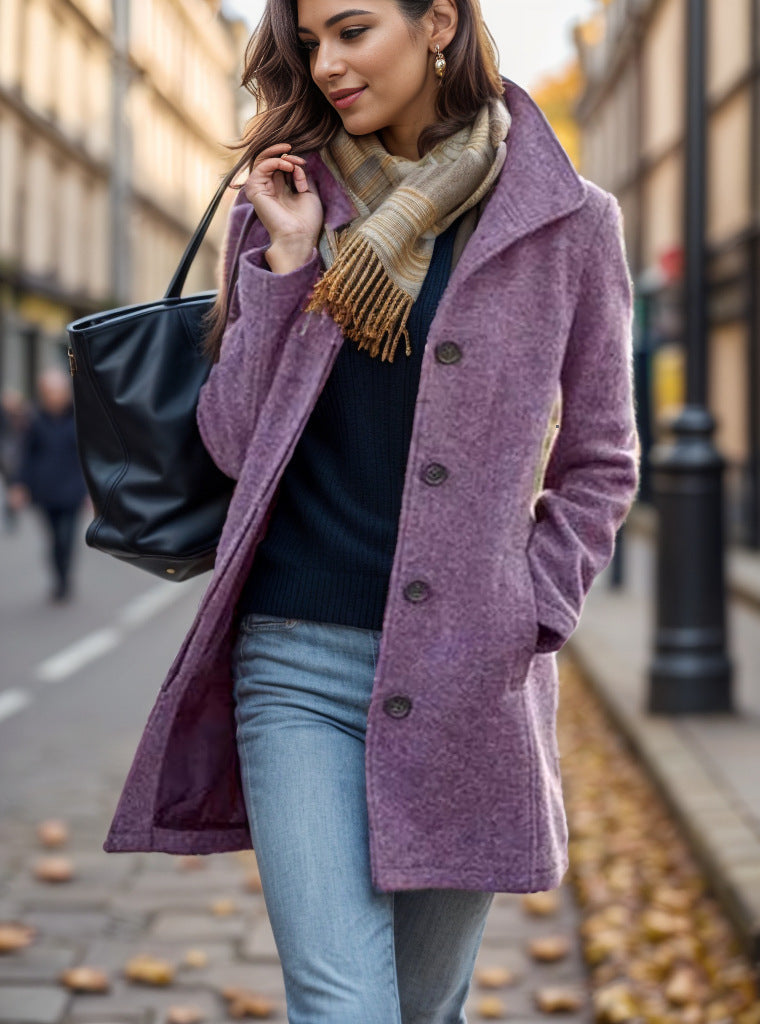 Damen Wollmantel Elegant Lang Schlicht