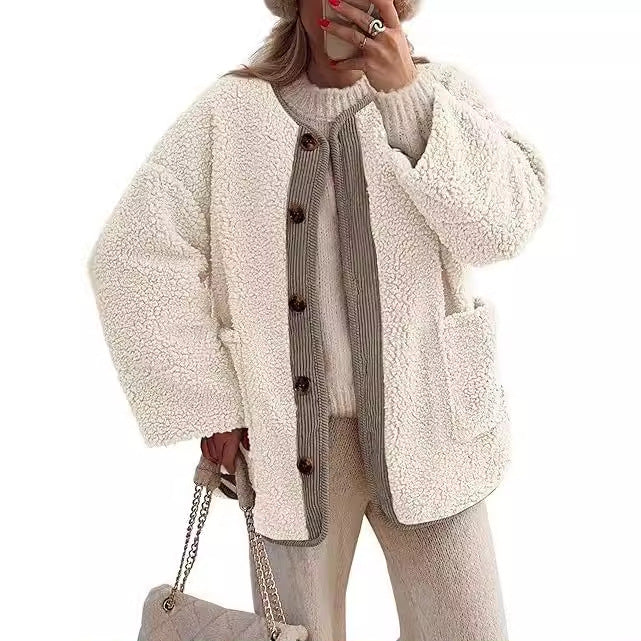 Damen Teddyjacke Weich Plüsch Optik