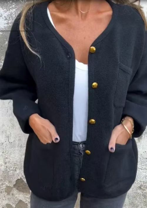 Eleganter Wollmantel Runder Hals Langarm