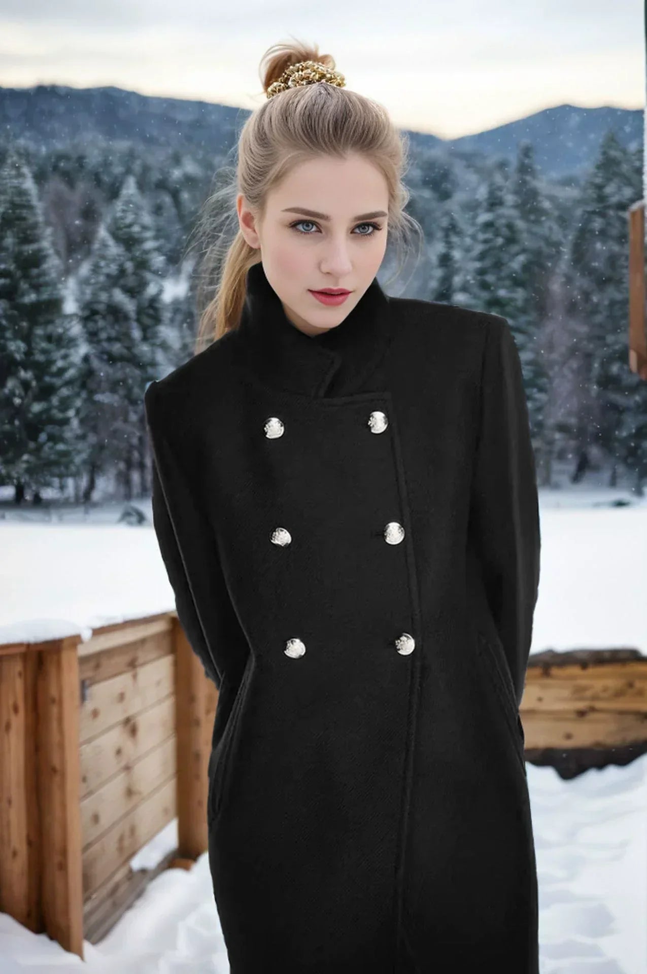 Damen Wolljacke Modern Doppelknöpfe Hochkragen