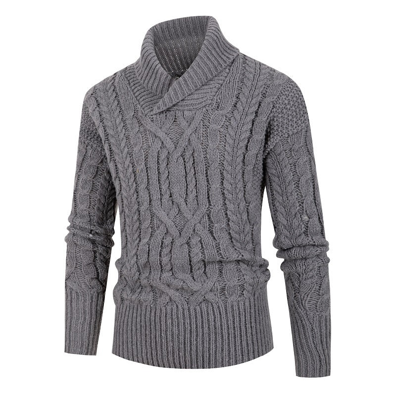 Herren Pullover Grobstrick Schalkragen Zopfmuster Elegant