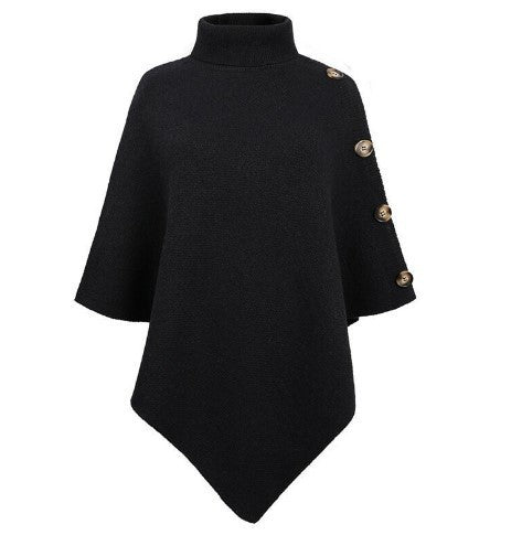 Damen Poncho Strick Modern Knöpfe