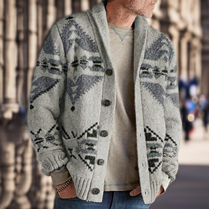 Herren Strickjacke Geometrisch Muster Weich Futter
