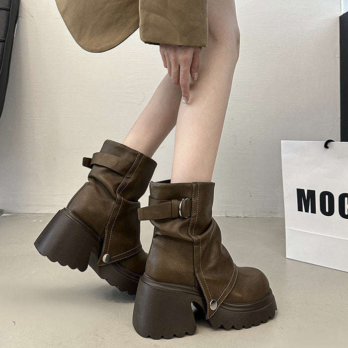 Damen Stiefel Chunky Elegant Riemen Sohle