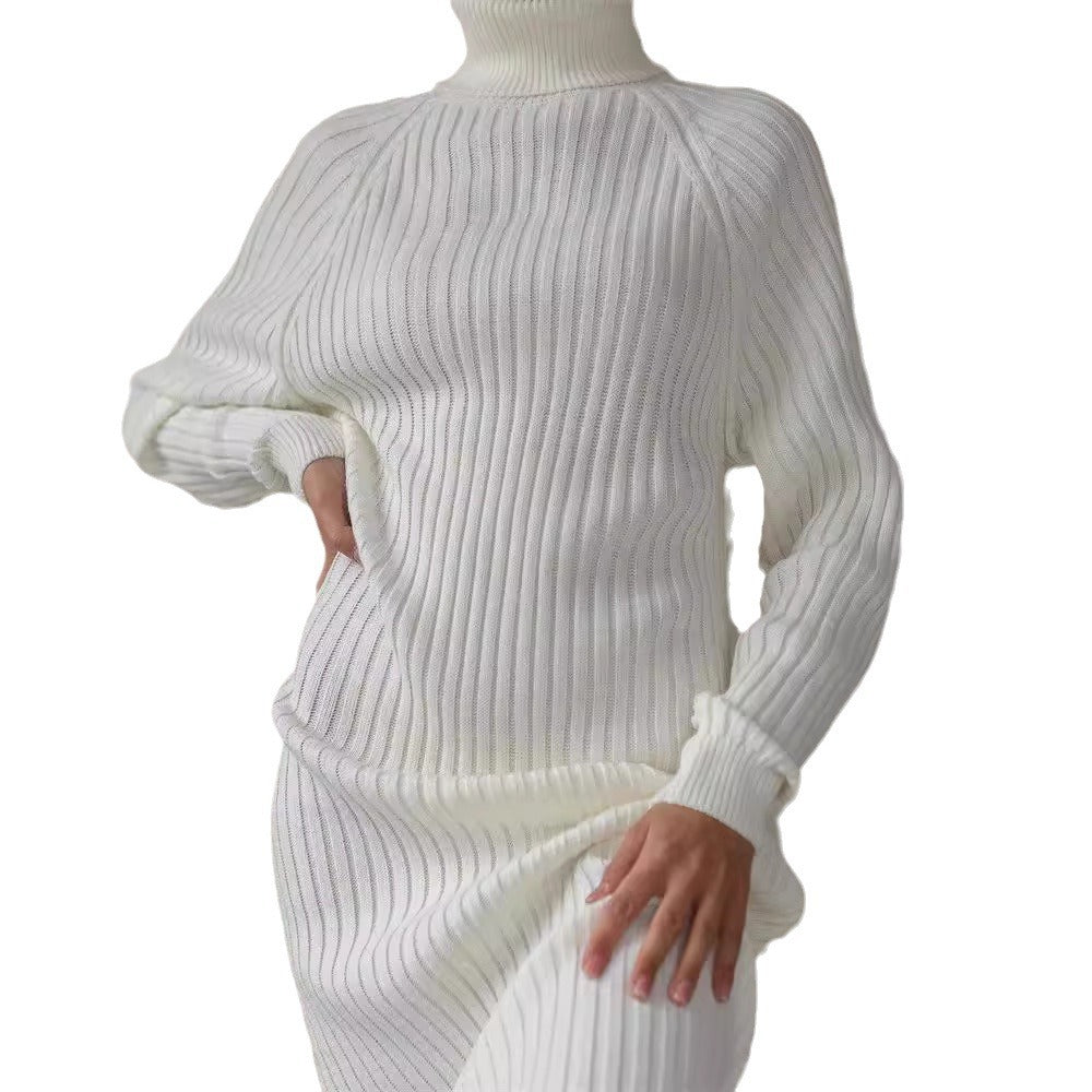 Damen Strickkleid Elegantes Design Hoher Kragen