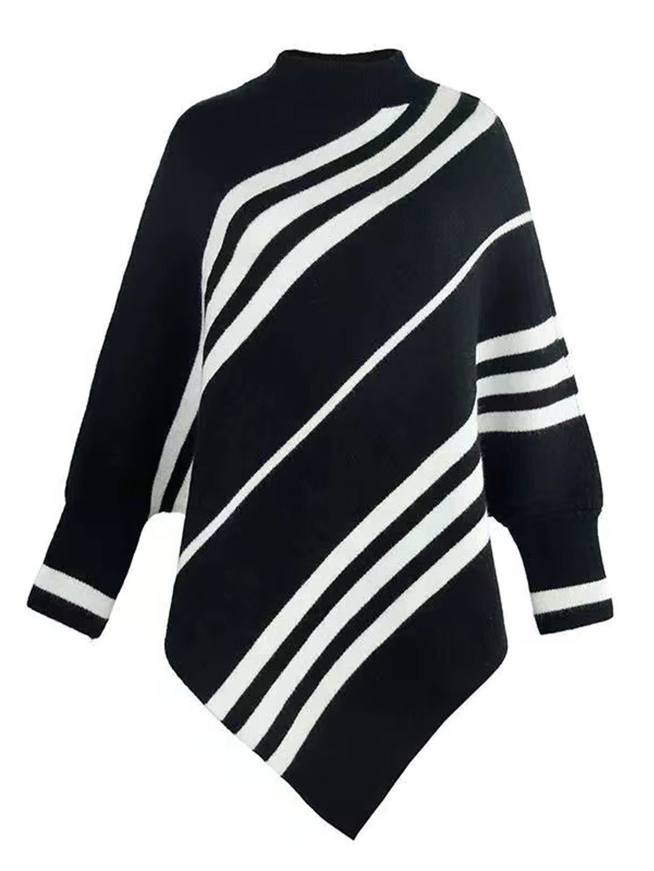Damen Poncho Streifen Design Modern