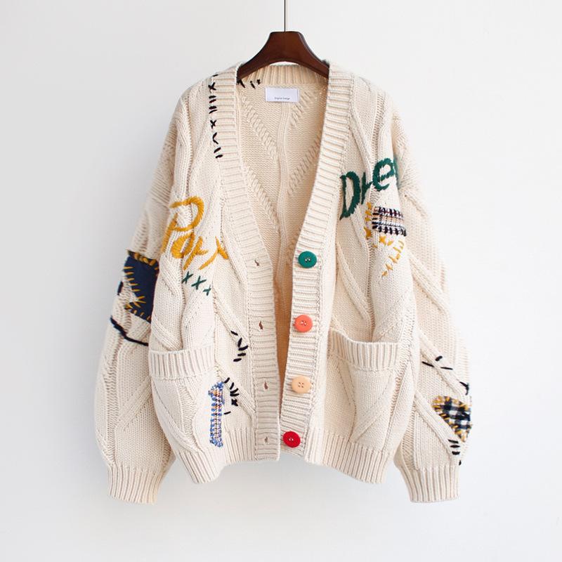 Damen Strickcardigan Bunt Knöpfe Einzigartig