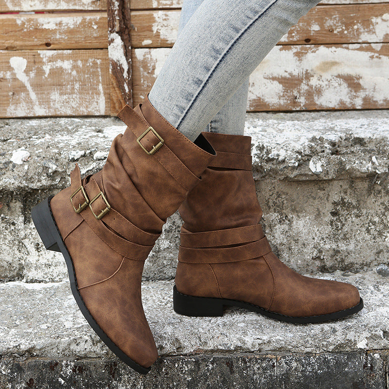 Damen Stiefel Robust Mode Schnalle