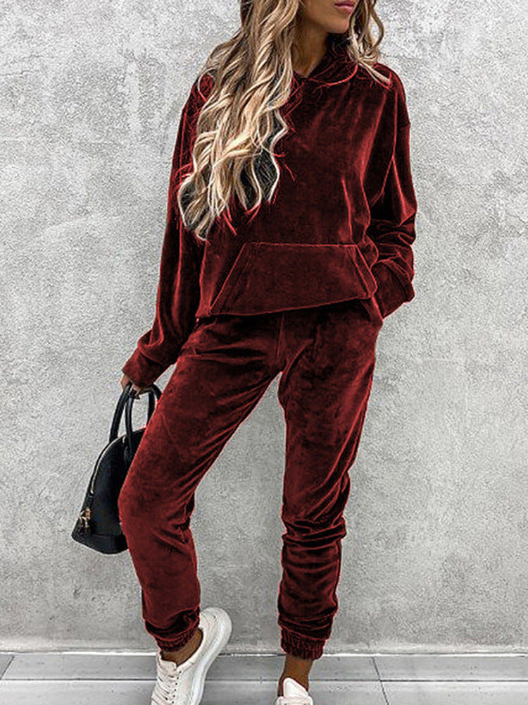 Damen Sportanzug Mikrofaser Kapuze Taschen Aktivewear