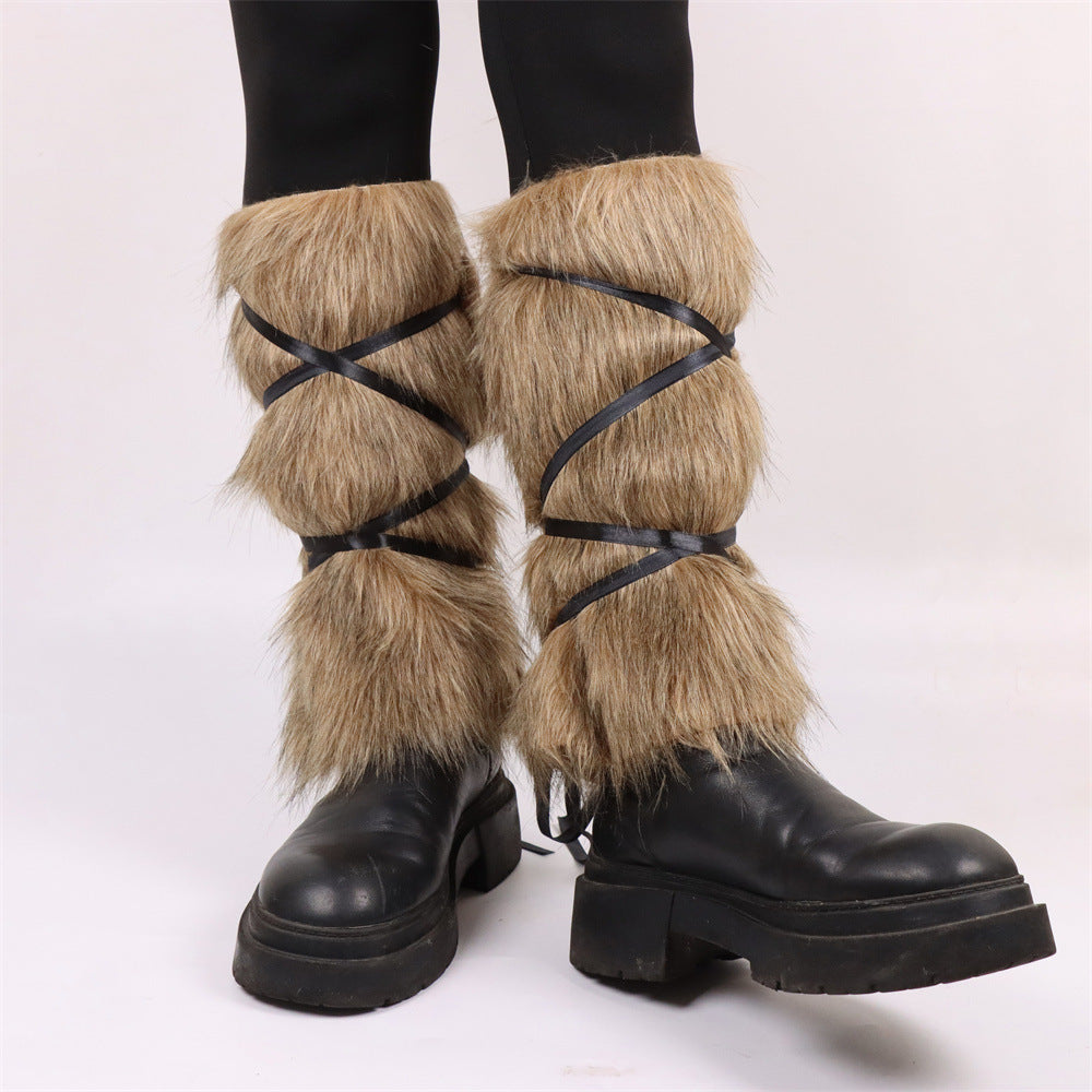 Damen Wollstulpen Mit Riemen Elegante Beinwärmer - IdealeKleiden