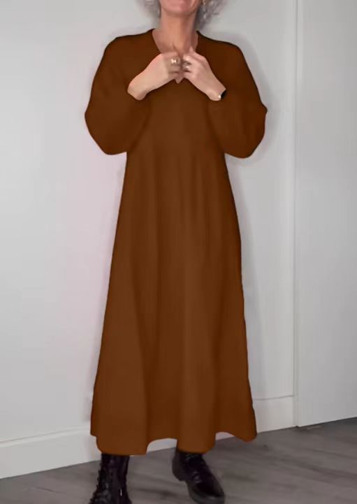 Damen Maxikleid Elegant V-Ausschnitt Langärmlig