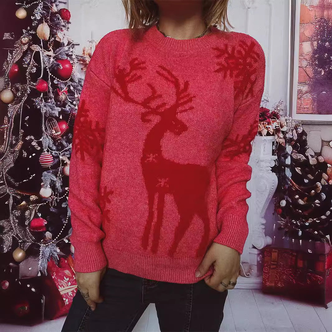 Weihnachtspullover Damen Festlich Rentier Motiv