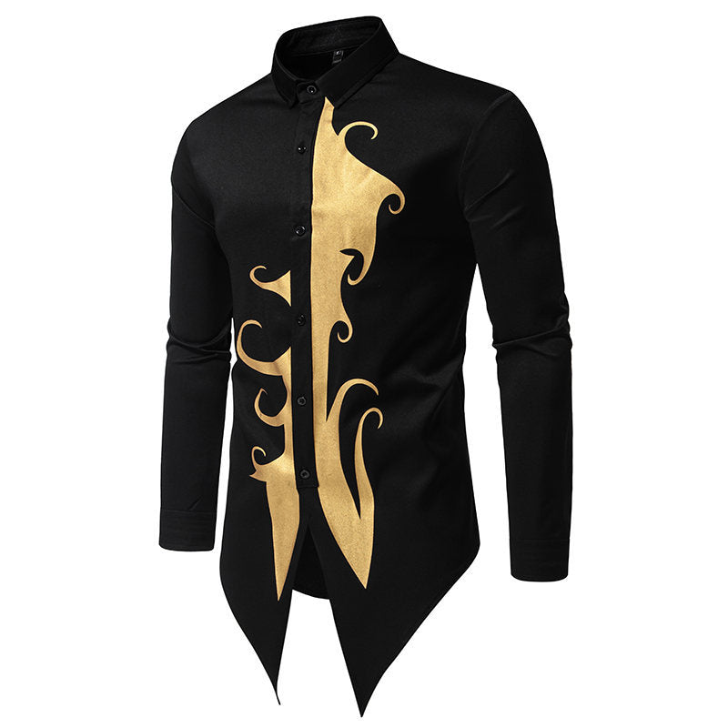 Herren Langarmhemd Elegantes Goldmuster Moderner Schnitt