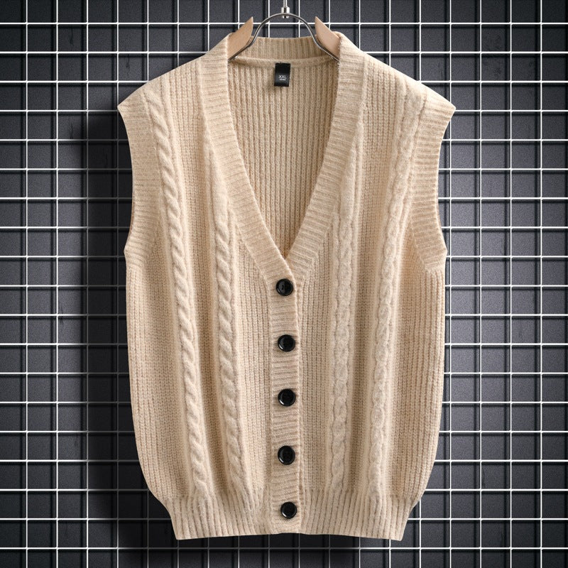 Herren Strickjacke Ärmellos Zopfmuster Elegantes Design