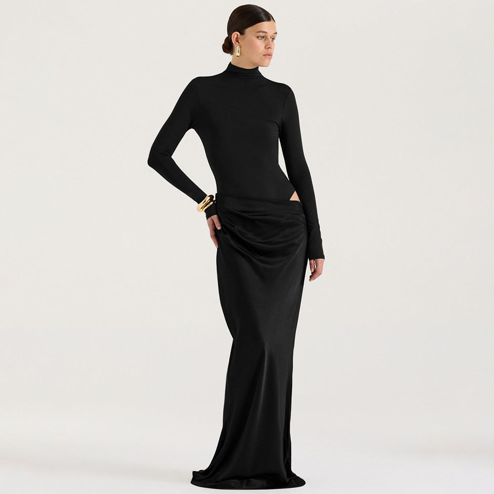 Damen Maxikleid Elegant Langärmlig Figurbetont