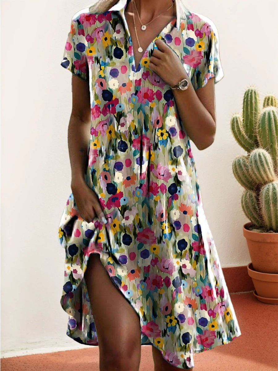Damen Sommerkleid Blumenmuster Locker Geschnitten