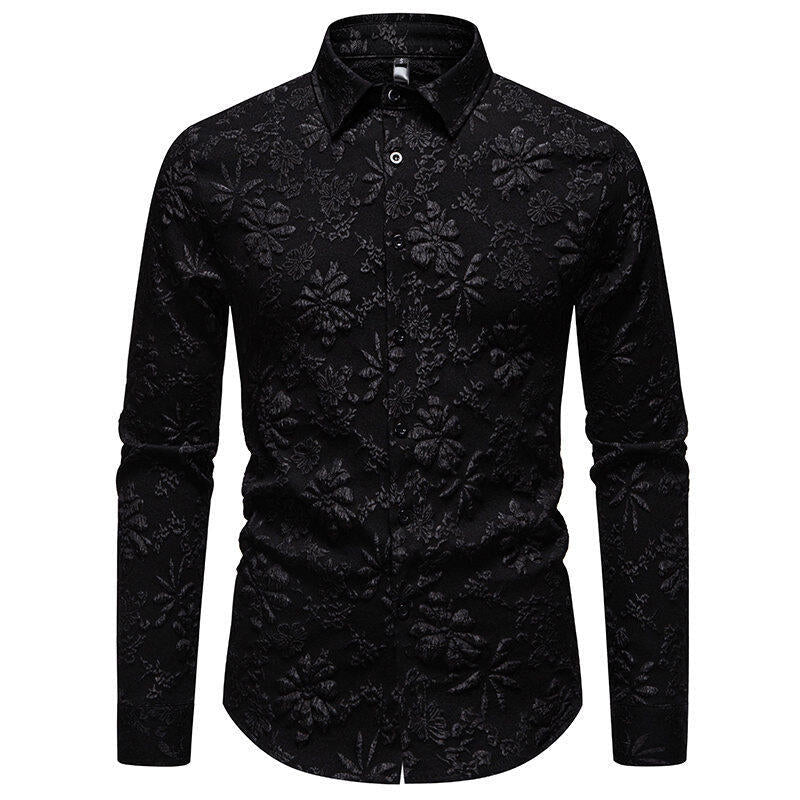 Herren Hemd Blumenmuster Elegant Langarm