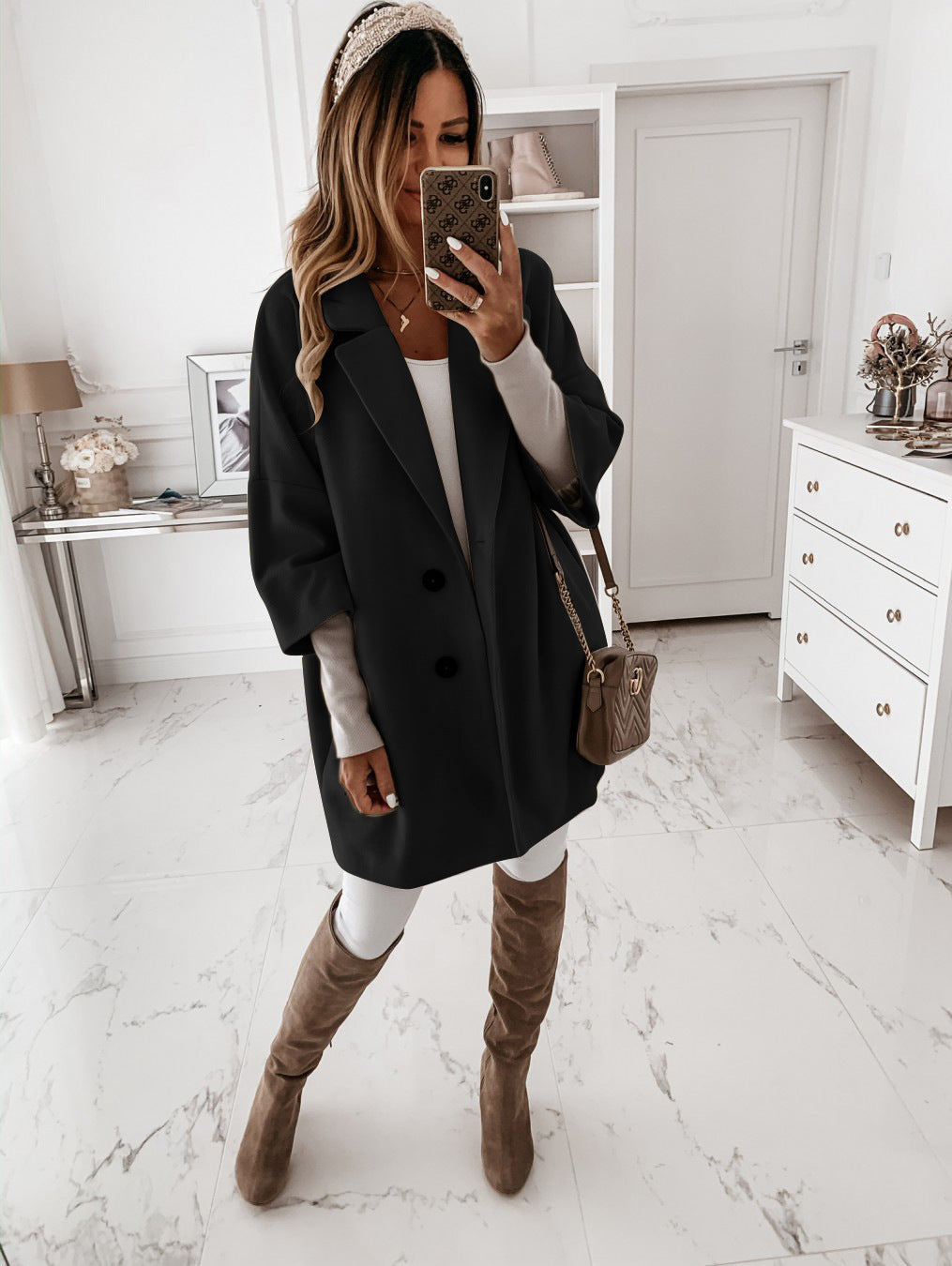 Damen Oversized Wollmantel Großzügig Stylish