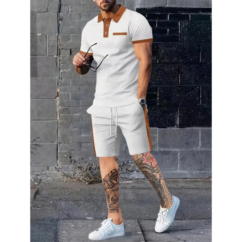 Herren Poloshirt Shorts Set Sportlich Kontrast Design