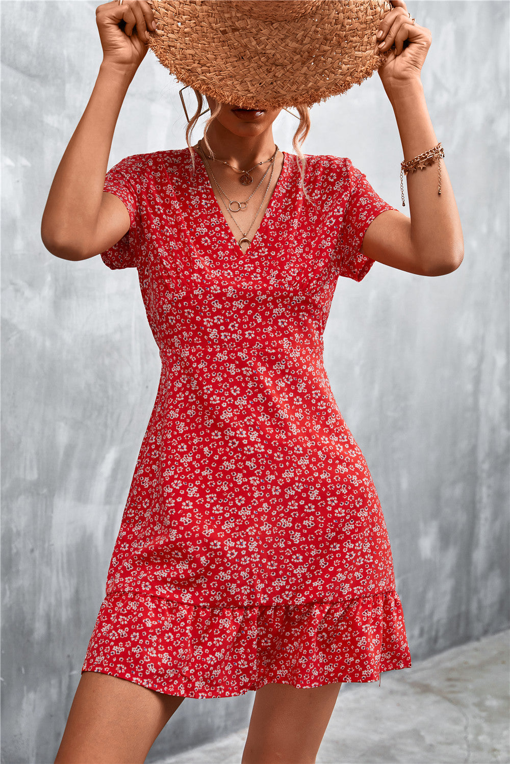Sommerkleid Damen Kurz Floral Elegant