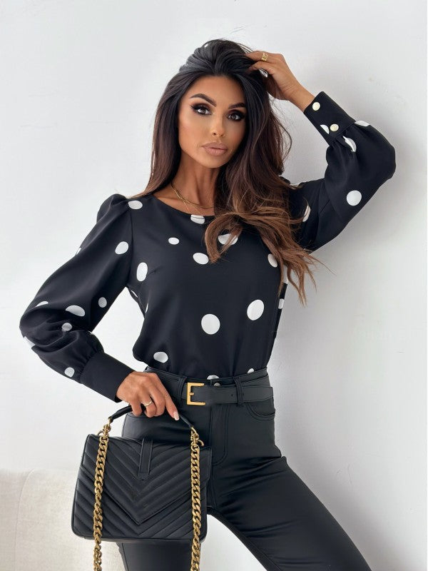 Damen Bluse Elegantes Design mit Volant und Punkte Muster