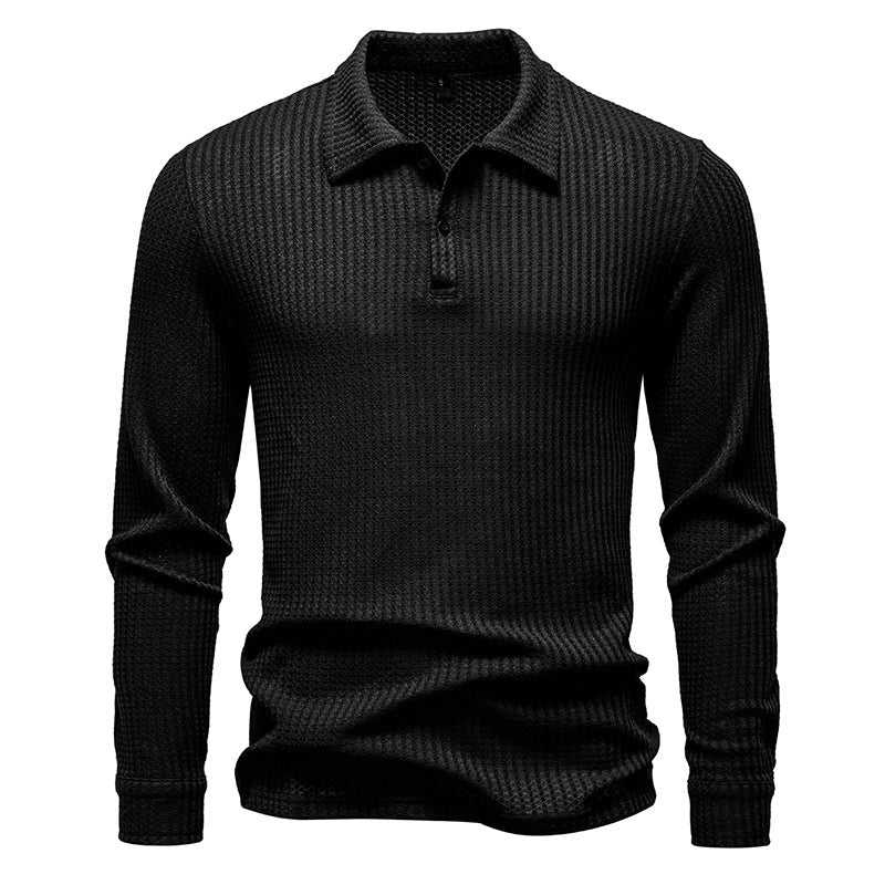 Herren Polo Hemd Langarm Strukturiert Elegant