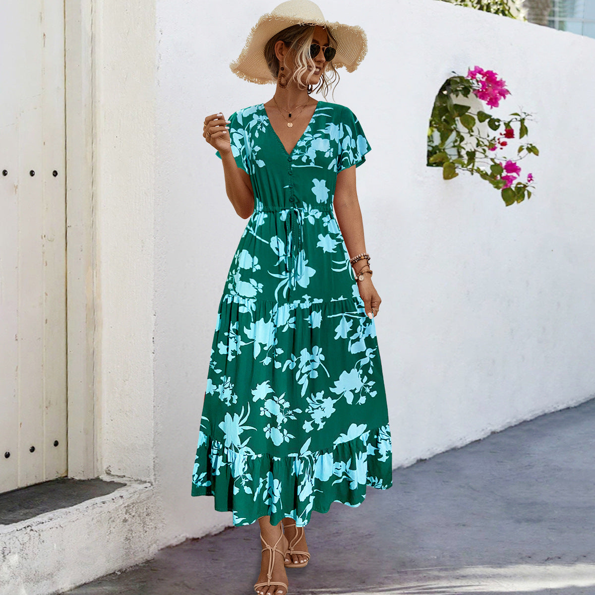 Sommer Maxikleid Damen Blumenmuster Elegant