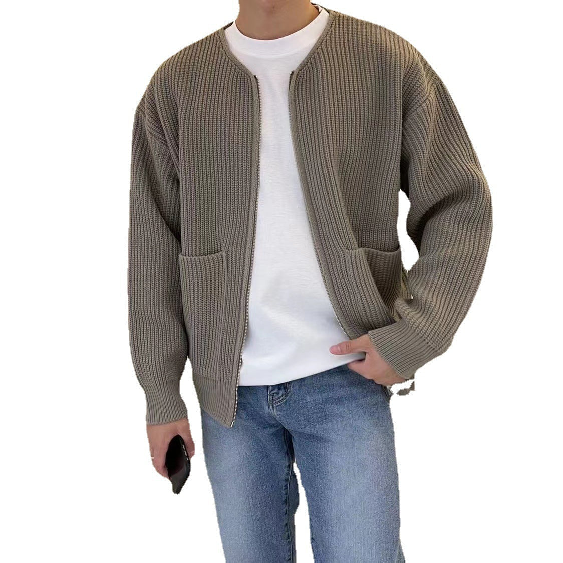 Weiche Strickjacke Lockere Passform Offener Vorderteil