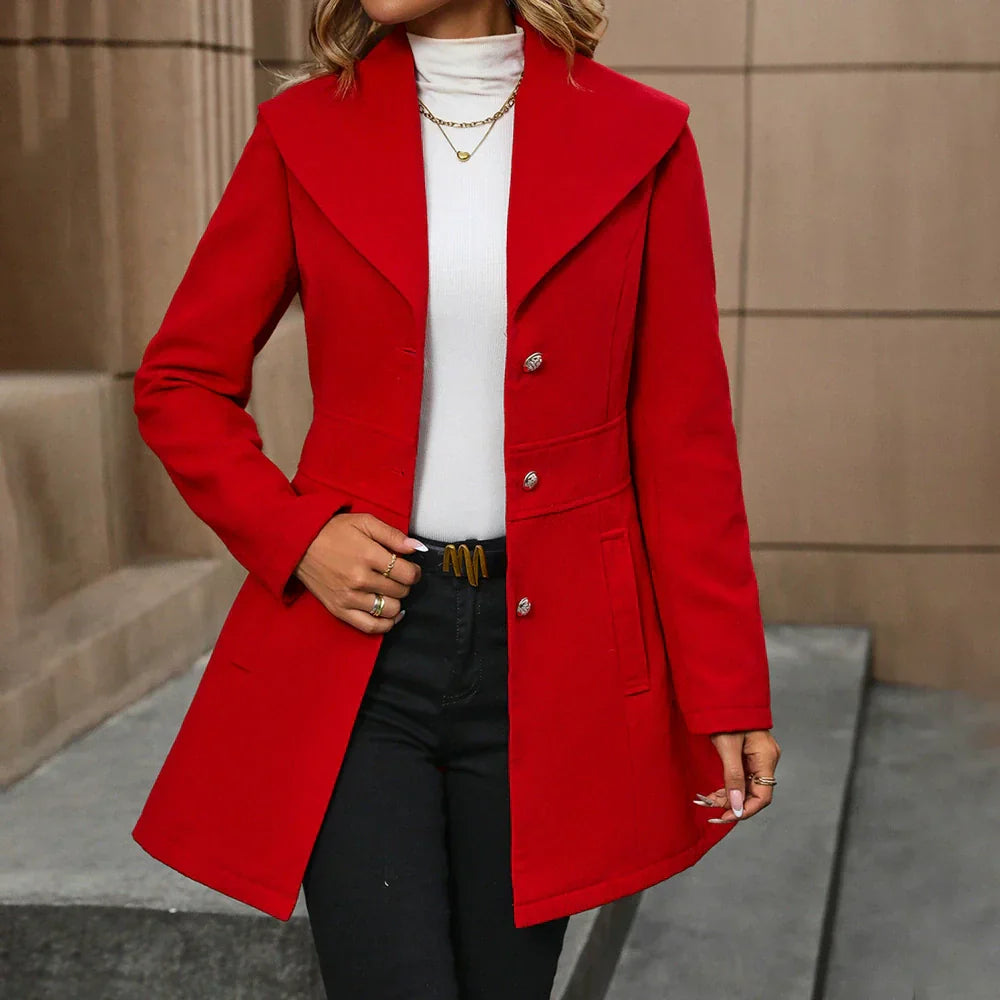 Elegante Damenstrickjacke Taillierte Passform Wollmantel - IdealeKleiden