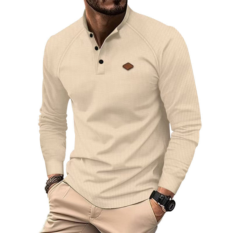 Herren Langarm-Shirt Strukturiert Modern Knöpfe