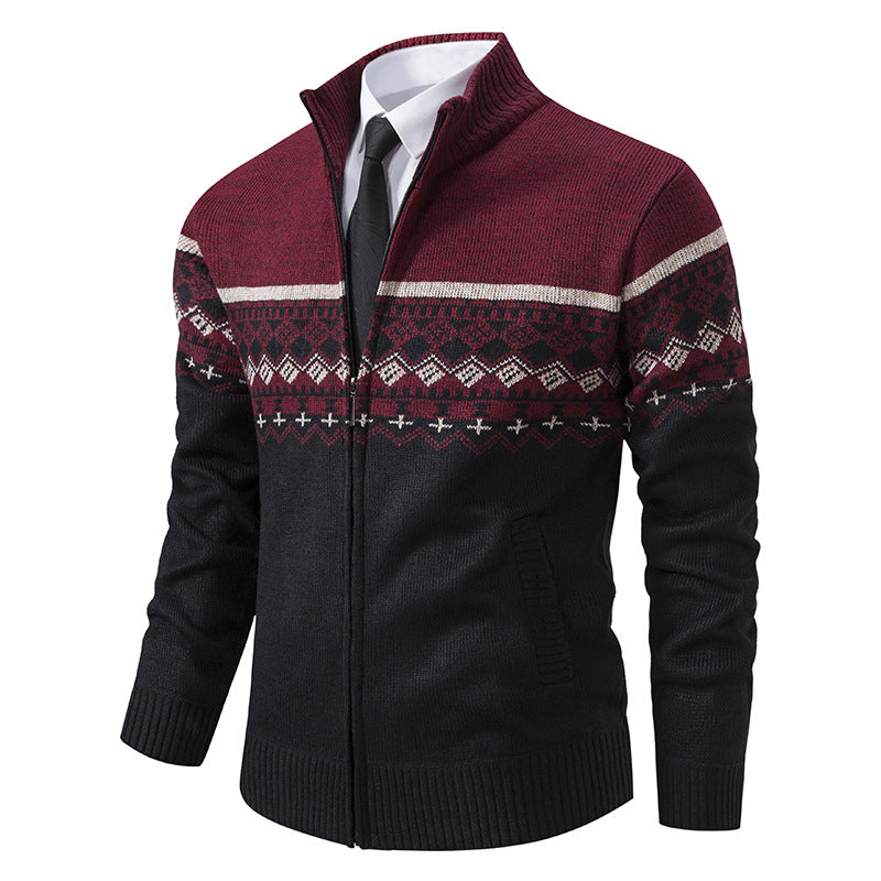 Herren Pullover Stehkragen Norweger Muster Winterjacke