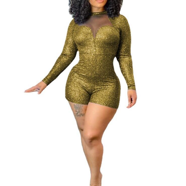 Damen Glitzer Overall mit transparenten Ausschnitten Abendkleid