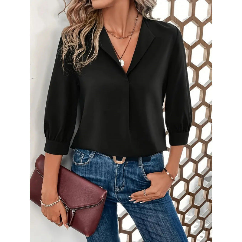 Damenbluse Elegantes Design V-Ausschnitt 3/4 Ärmel