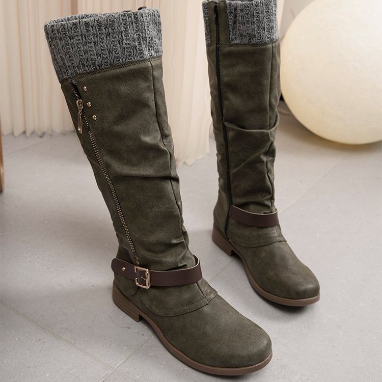 Stilvolle Lederstiefel Mit Reißverschluss Low Heel