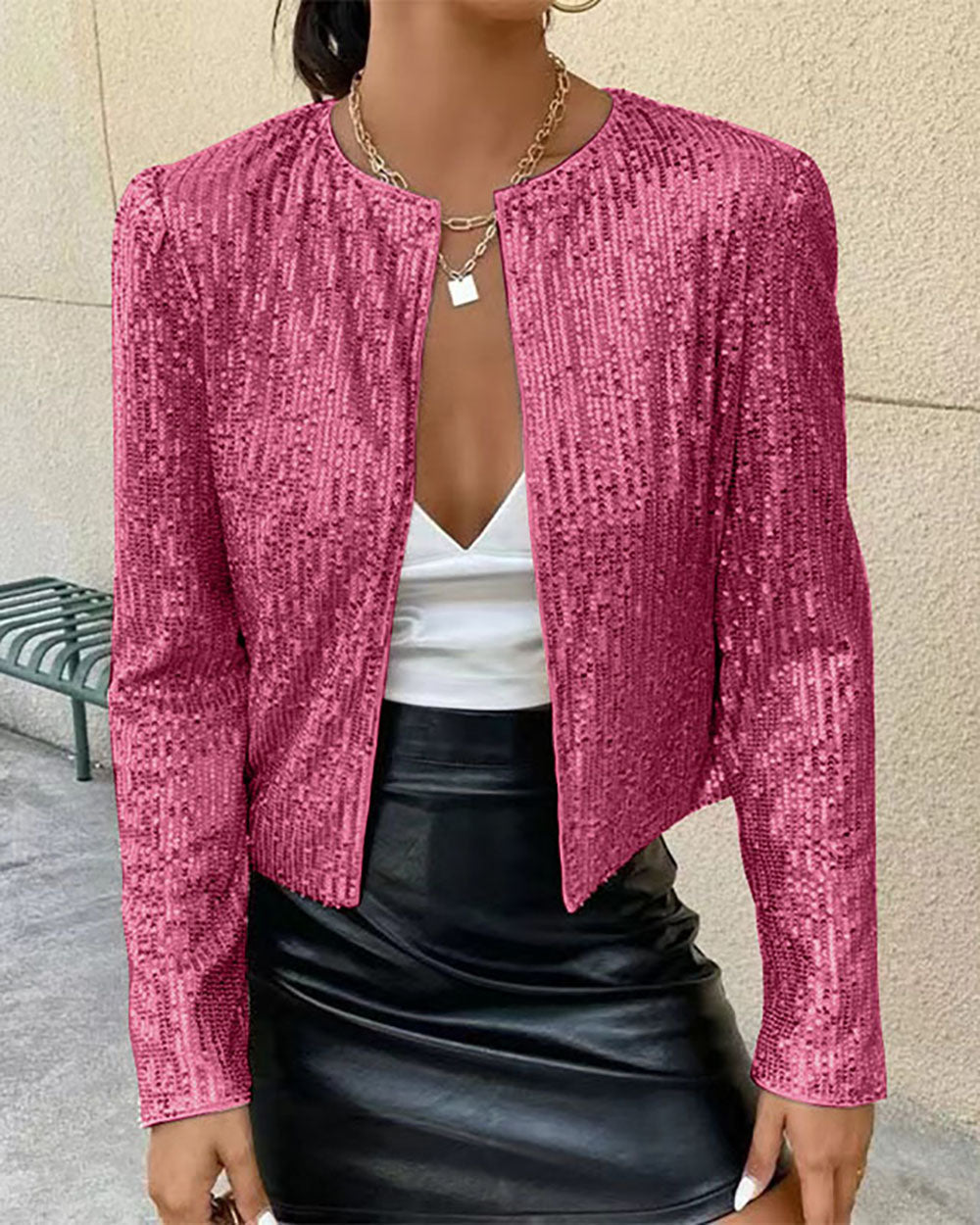 Modisches Kleid | Glänzender Stehkragen Kurzmantel