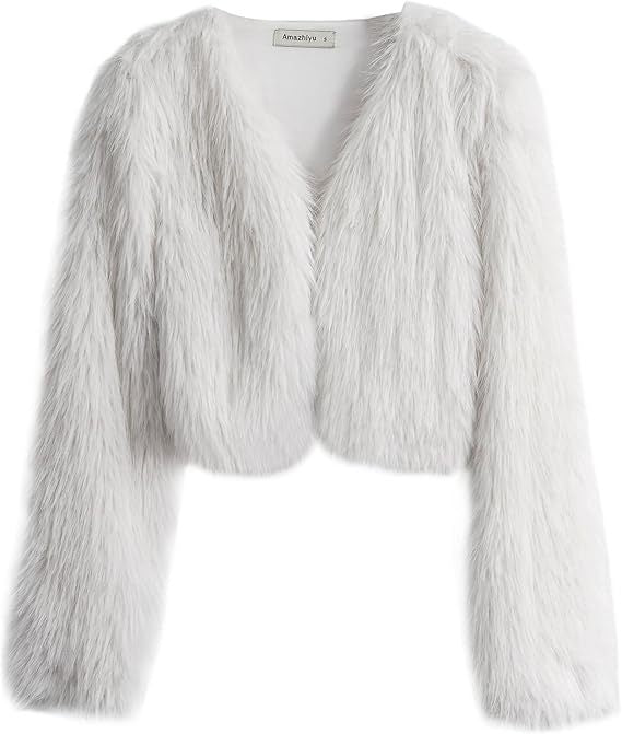 Damen Kurzjacke Flauschig Offener Schnitt Chic