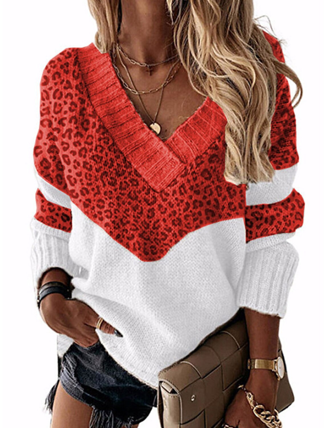 Damen stylischer Pullover Leopardenmuster Trendig
