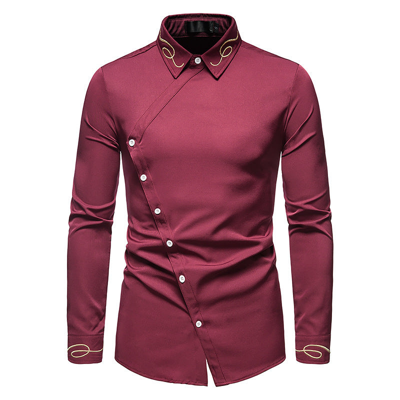 Herren Hemd Elegant Langarm Asymmetrisch Knöpfe