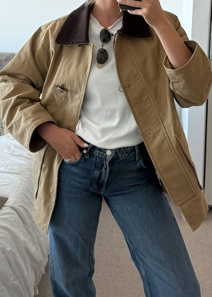 Herren Canvas Jacke Corduroy Kragen - IdealeKleiden