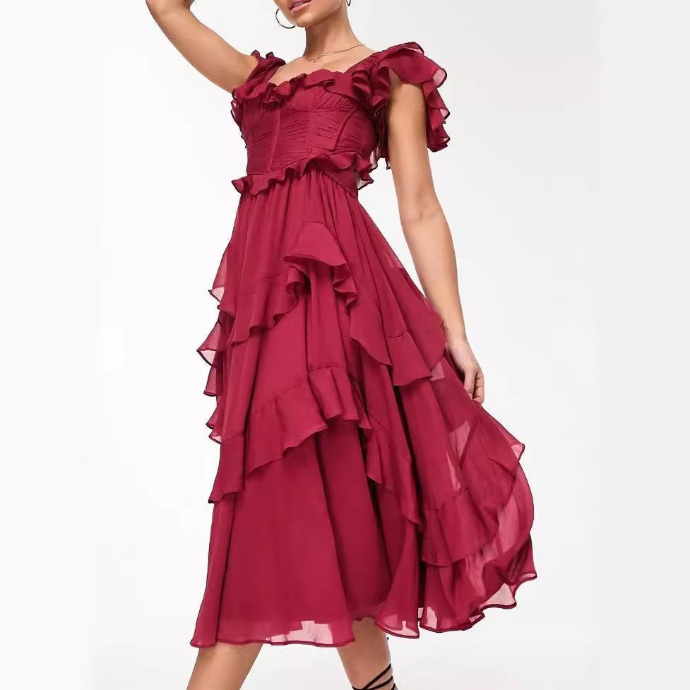Damen Maxikleid Rüschen Romantic Elegant