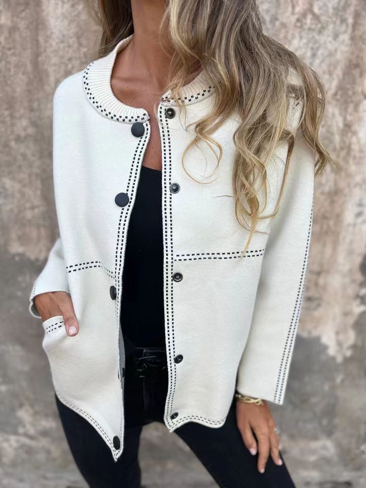Weiche Strickjacke Lockere Passform Rundhals